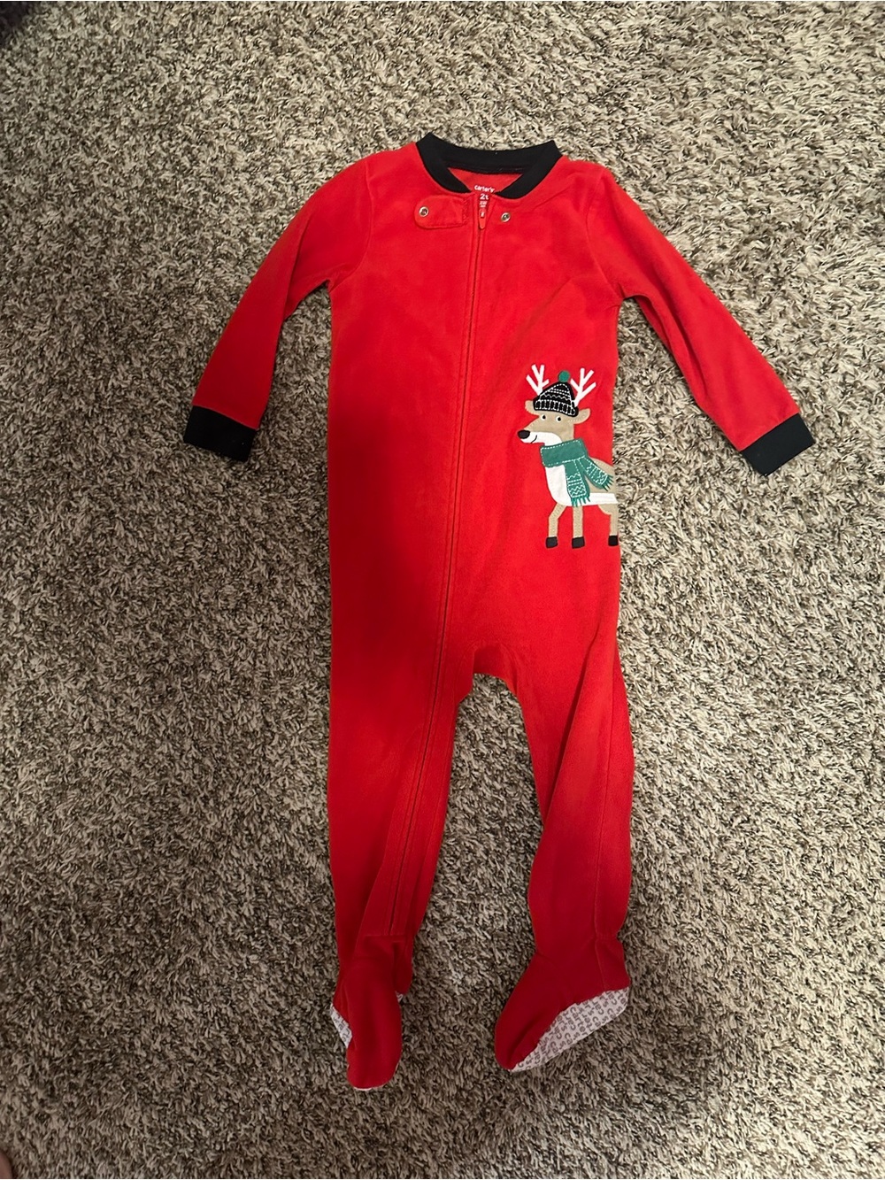 Carter's Red Reindeer Footed One-Piece Pajamas with Black Trim